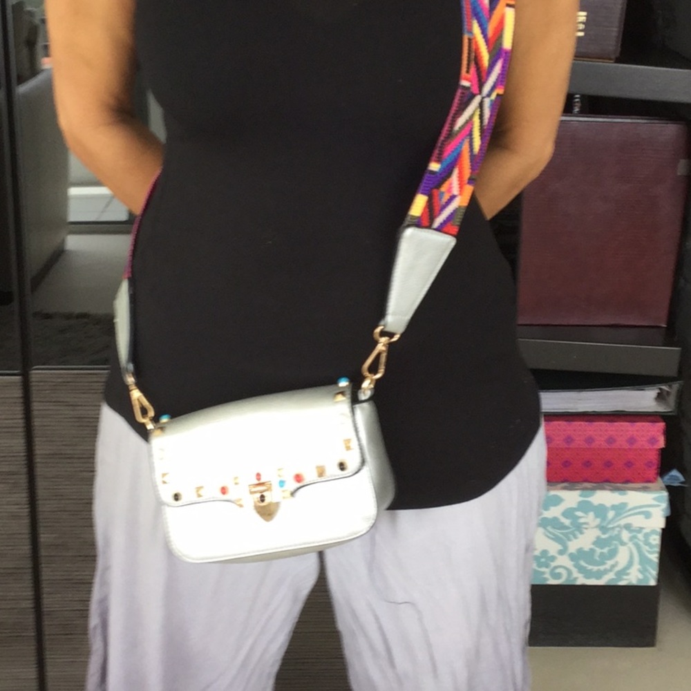 Trendy guitar strap purse silver